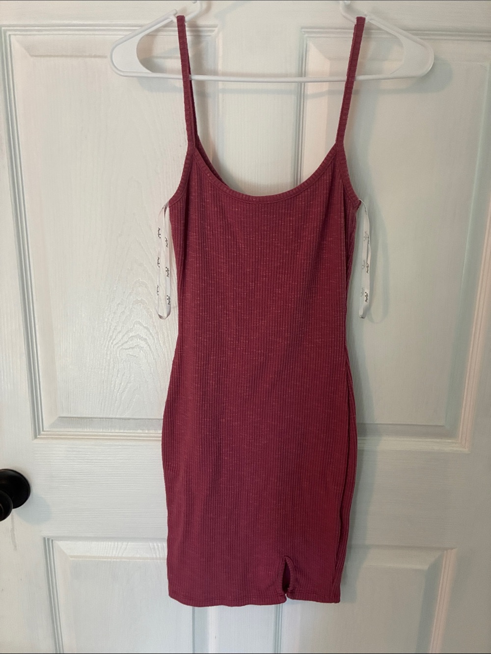 Papaya Burgundy Ribbed Spaghetti Strap Mini Dress